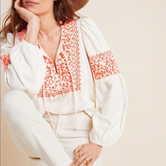 ANTHROPOLOGIE Maeve Louisa Textured Peasant Top XS - Picture 3 of 8